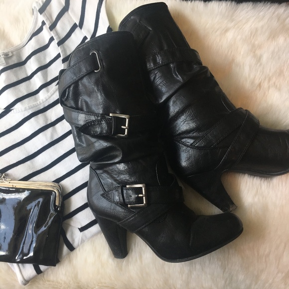 Rialto Shoes - {Rialto} sz7 Black Buckle Heeled Boots